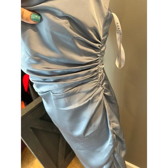 Azazie Asymmetrical Dress in Slate Blue - Picture 2 of 9